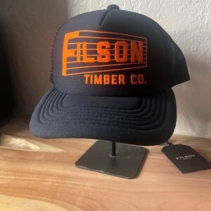 NWT FILSON Harvester "Timber Co." Trucker Mesh Cap/Hat One Size Black/Orange